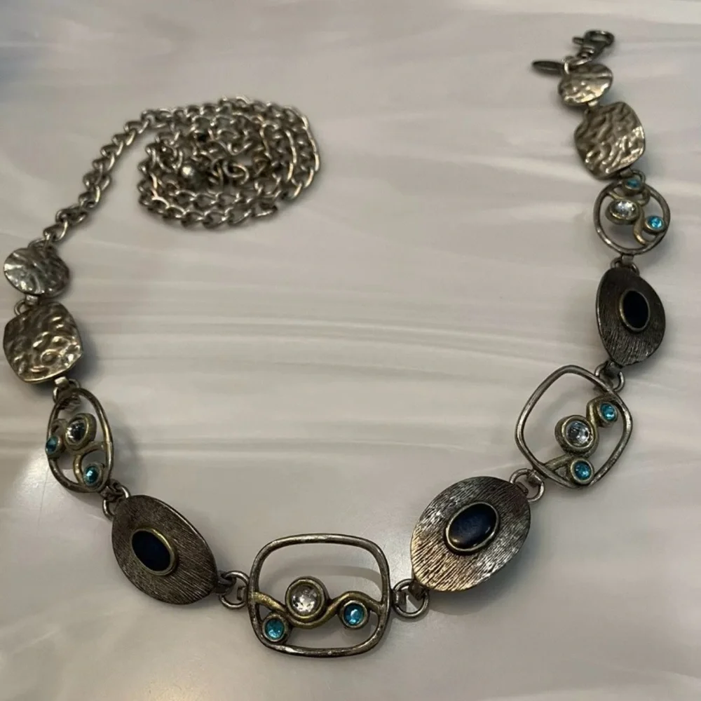 Chico’s chunky silver chain link Belt with Colored jewels adjustable 50inch OSFM - Picture 11 of 13